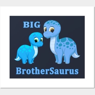 Cute Blue Brontosaurus Big Brother Dinosaur Posters and Art